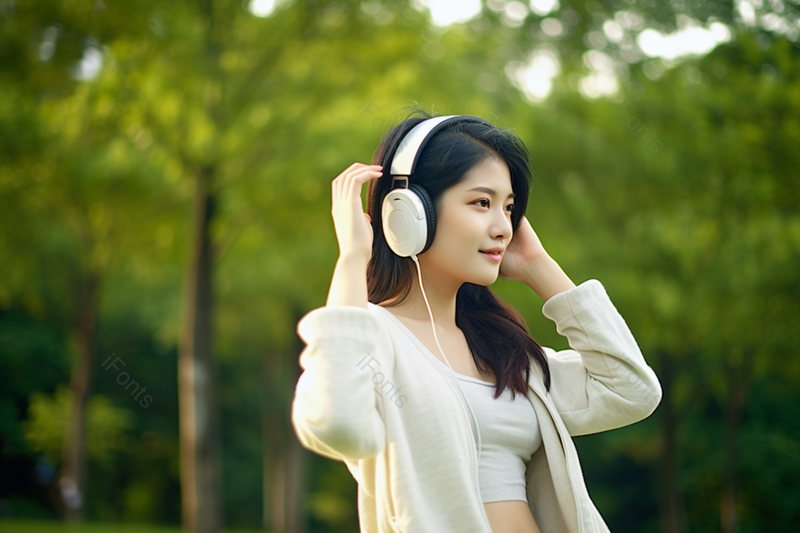 美女秋日室外郊游听音乐,高清,摄影图,摄影图片,图片大全,摄影图免费下载